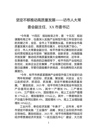 坚定不移推动高质量发展——访市人大常委会副主任、XX市委书记