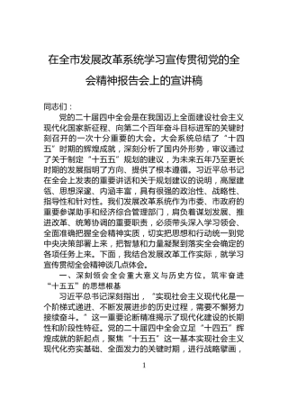 在全市发展改革系统学习宣传贯彻党的全会精神报告会上的宣讲稿