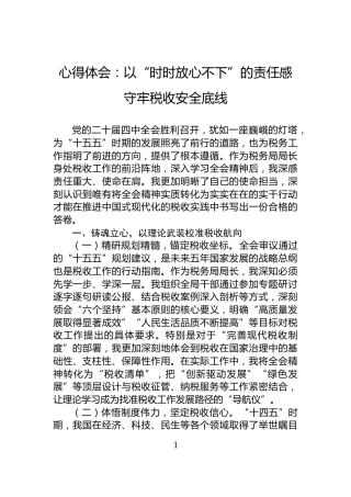 心得体会：以“时时放心不下”的责任感守牢税收安全底线