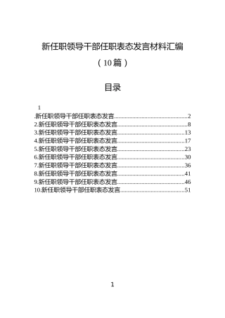 新任职领导干部任职表态发言材料汇编（10篇）