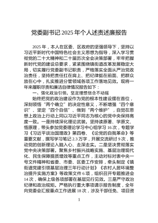 党委副书记2025年个人述责述廉报告