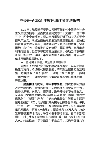 党委班子2025年度述职述廉述法报告