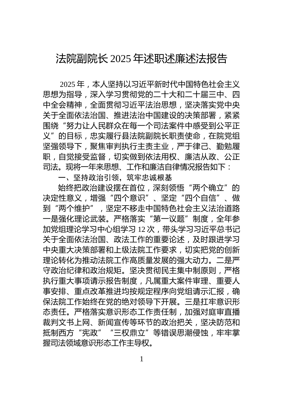 法院副院长2025年述职述廉述法报告_第1页