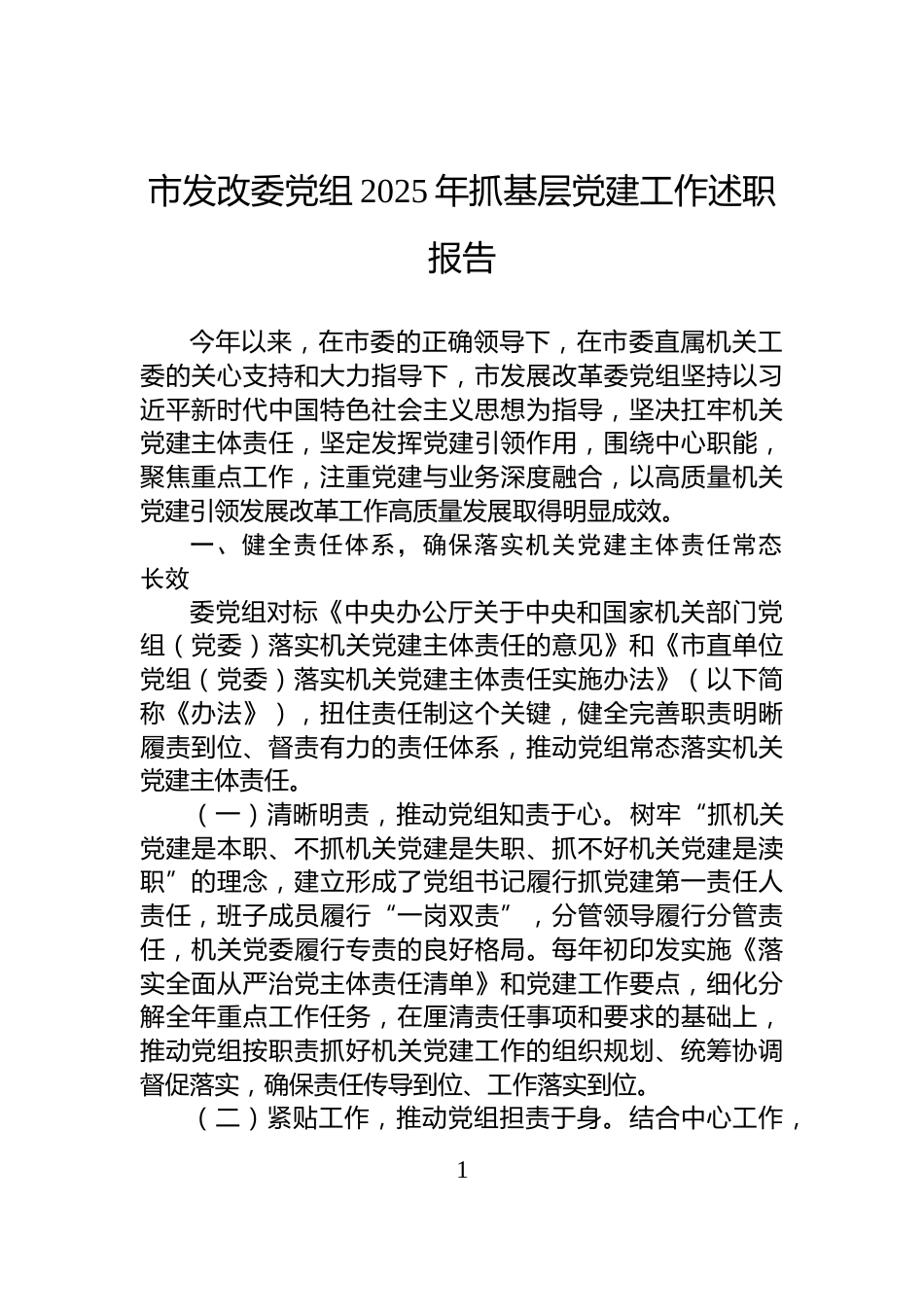 市发改委党组2025年抓基层党建工作述职报告_第1页