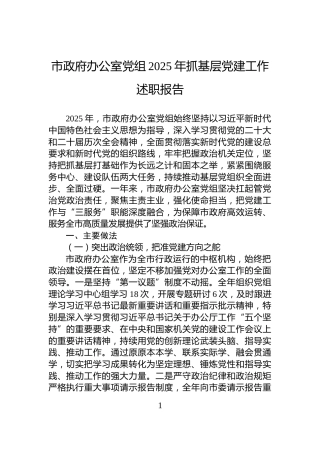 市政府办公室党组2025年抓基层党建工作述职报告