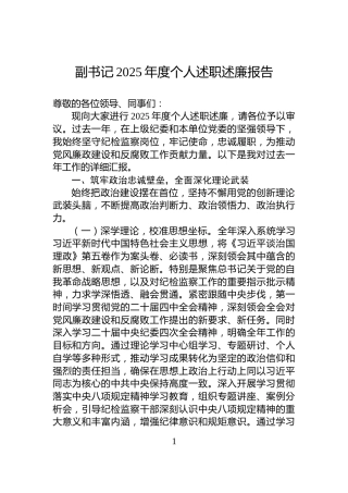 副书记2025年度个人述职述廉报告