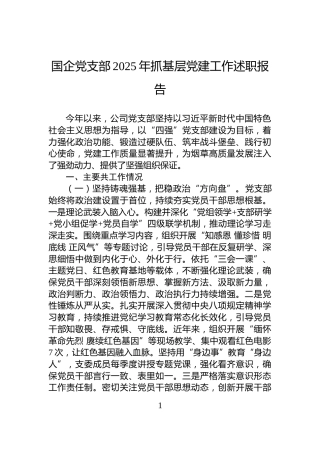 国企党支部2025年抓基层党建工作述职报告