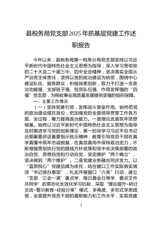 县税务局党支部2025年抓基层党建工作述职报告