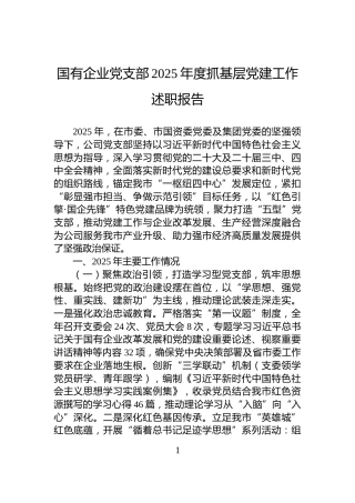 国有企业党支部2025年度抓基层党建工作述职报告