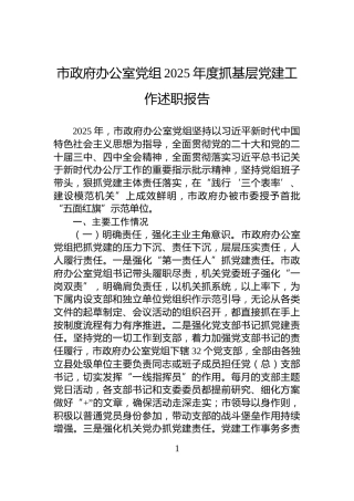 市政府办公室党组2025年度抓基层党建工作述职报告