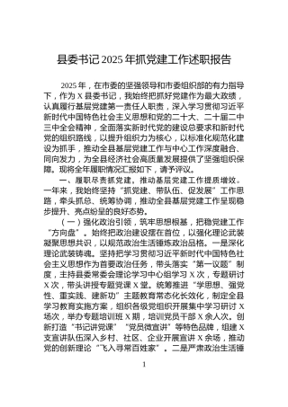 县委书记2025年抓党建工作述职报告