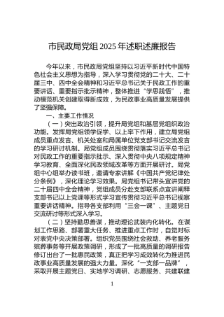市民政局党组2025年述职述廉报告