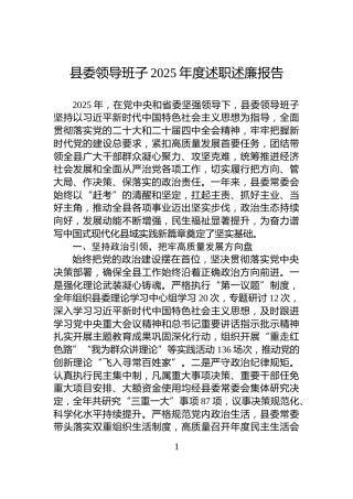 县委领导班子2025年度述职述廉报告