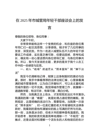 在2025年市城管局年轻干部座谈会上的发言