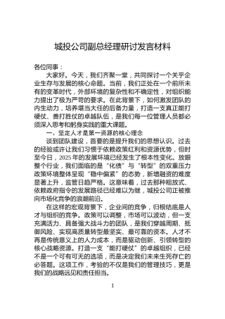 城投公司副总经理研讨发言材料