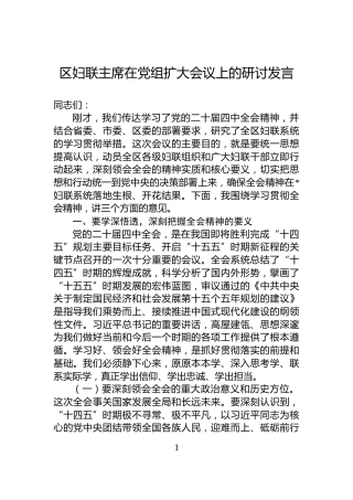 区妇联主席在党组扩大会议上的研讨发言