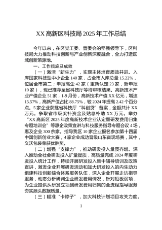XX高新区科技局2025年工作总结