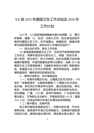XX县2025年爱国卫生工作总结及2026年工作计划