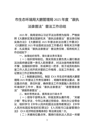 市生态环境局大鹏管理局2025年度“谁执法谁普法”普法工作总结