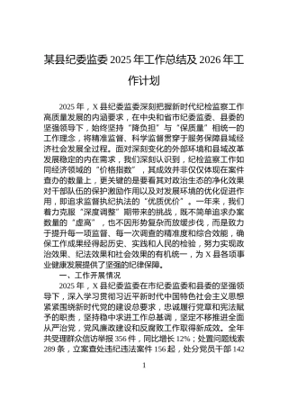 某县纪委监委2025年工作总结及2026年工作计划