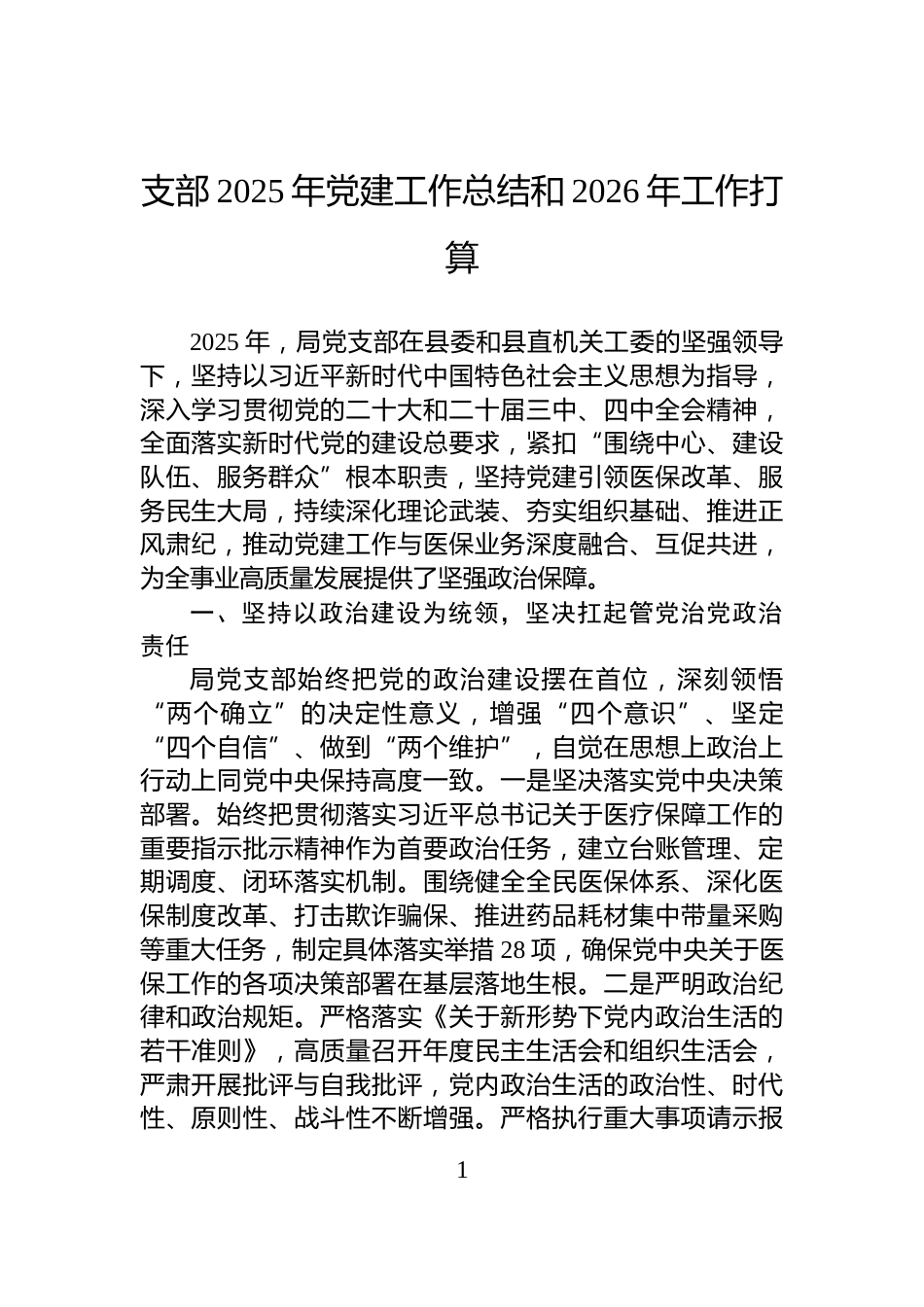 支部2025年党建工作总结和2026年工作打算_第1页