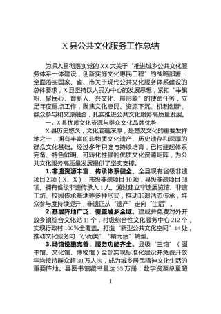 X县公共文化服务工作总结