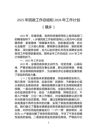 2025年民政工作总结和2026年工作计划（镇乡）