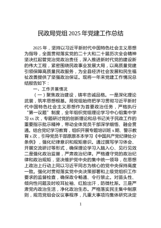 民政局党组2025年党建工作总结