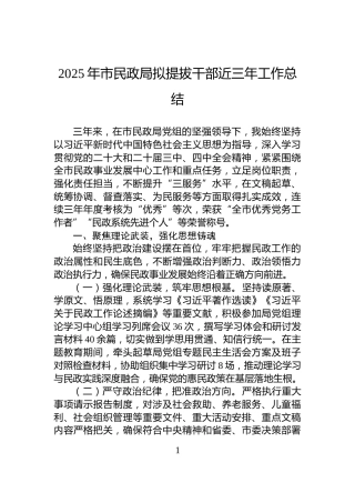 2025年市民政局拟提拔干部近三年工作总结