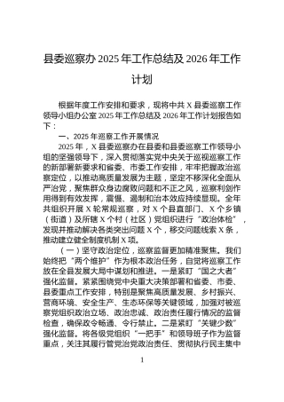 县委巡察办2025年工作总结及2026年工作计划