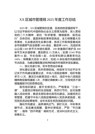 XX区城市管理局2025年度工作总结