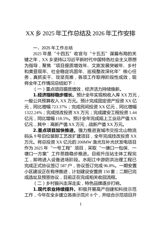 XX乡2025年工作总结及2026年工作安排