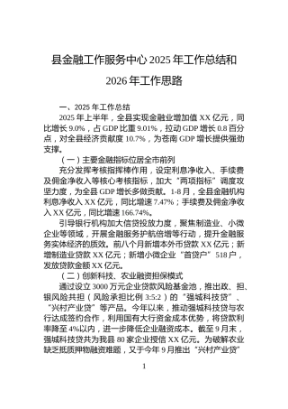 县金融工作服务中心2025年工作总结和2026年工作思路