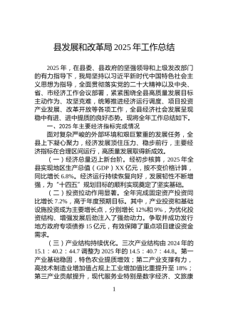 县发展和改革局2025年工作总结