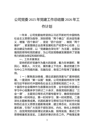 公司党委2025年党建工作总结暨2026年工作计划