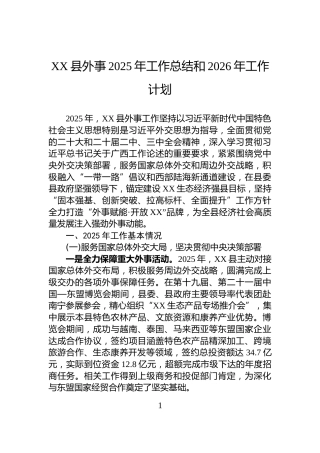 XX县外事2025年工作总结和2026年工作计划