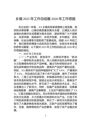 乡镇2025年工作总结暨2026年工作思路