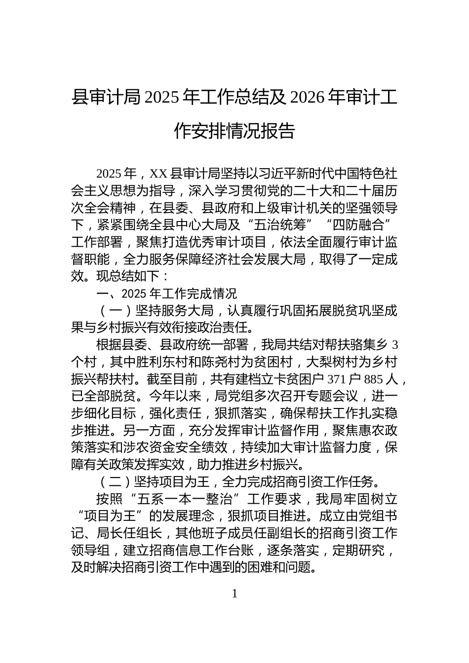 县审计局2025年工作总结及2026年审计工作安排情况报告_第1页