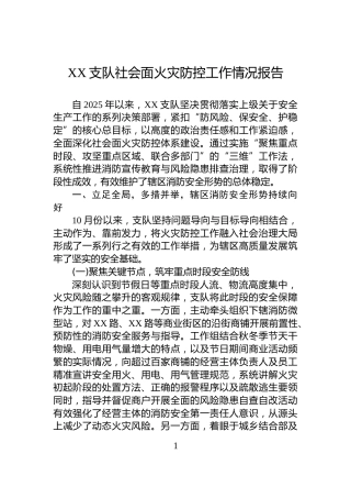 XX支队社会面火灾防控工作情况报告