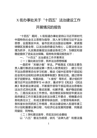 X街办事处关于“十四五”法治建设工作开展情况的报告