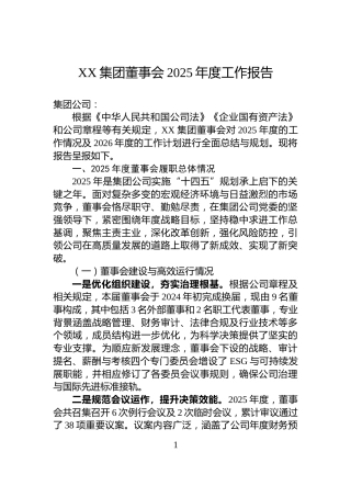 XX集团董事会2025年度工作报告