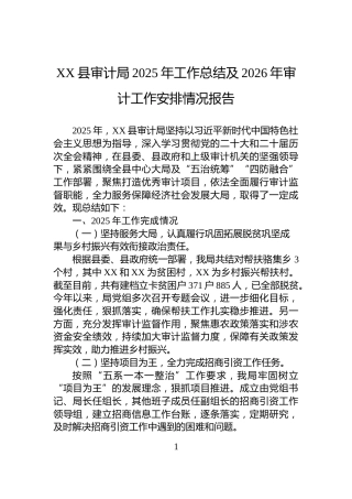 XX县审计局2025年工作总结及2026年审计工作安排情况报告