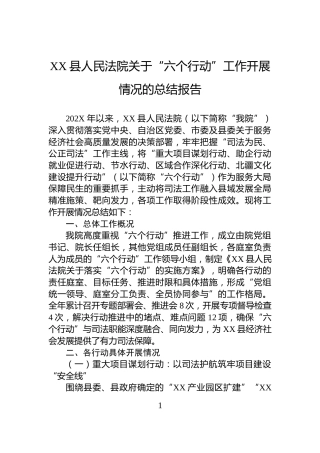 XX县人民法院关于“六个行动”工作开展情况的总结报告
