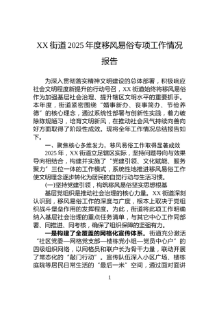 XX街道2025年度移风易俗专项工作情况报告