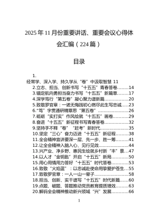 2025年11月份重要讲话、重要会议心得体会汇编（224篇）