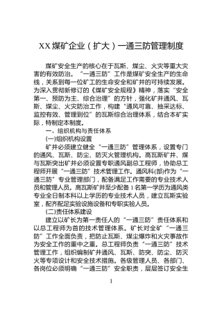 XX煤矿企业（扩大）一通三防管理制度