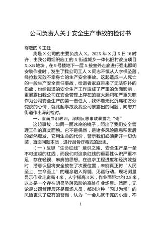 公司负责人关于安全生产事故的检讨书